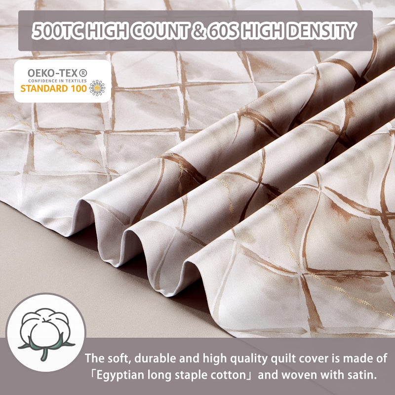 MILDLY 100% Long-Staple Cotton Duvet Cover Set Gray Beige Geometric Pattern Printed Comforter Cover 3pcs, Ultra Soft & Breathable Bedding Set - Image 3